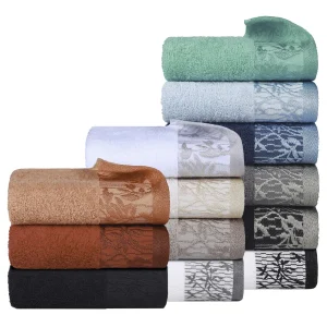 Floral Border Cotton Bath Towel Set Of 2