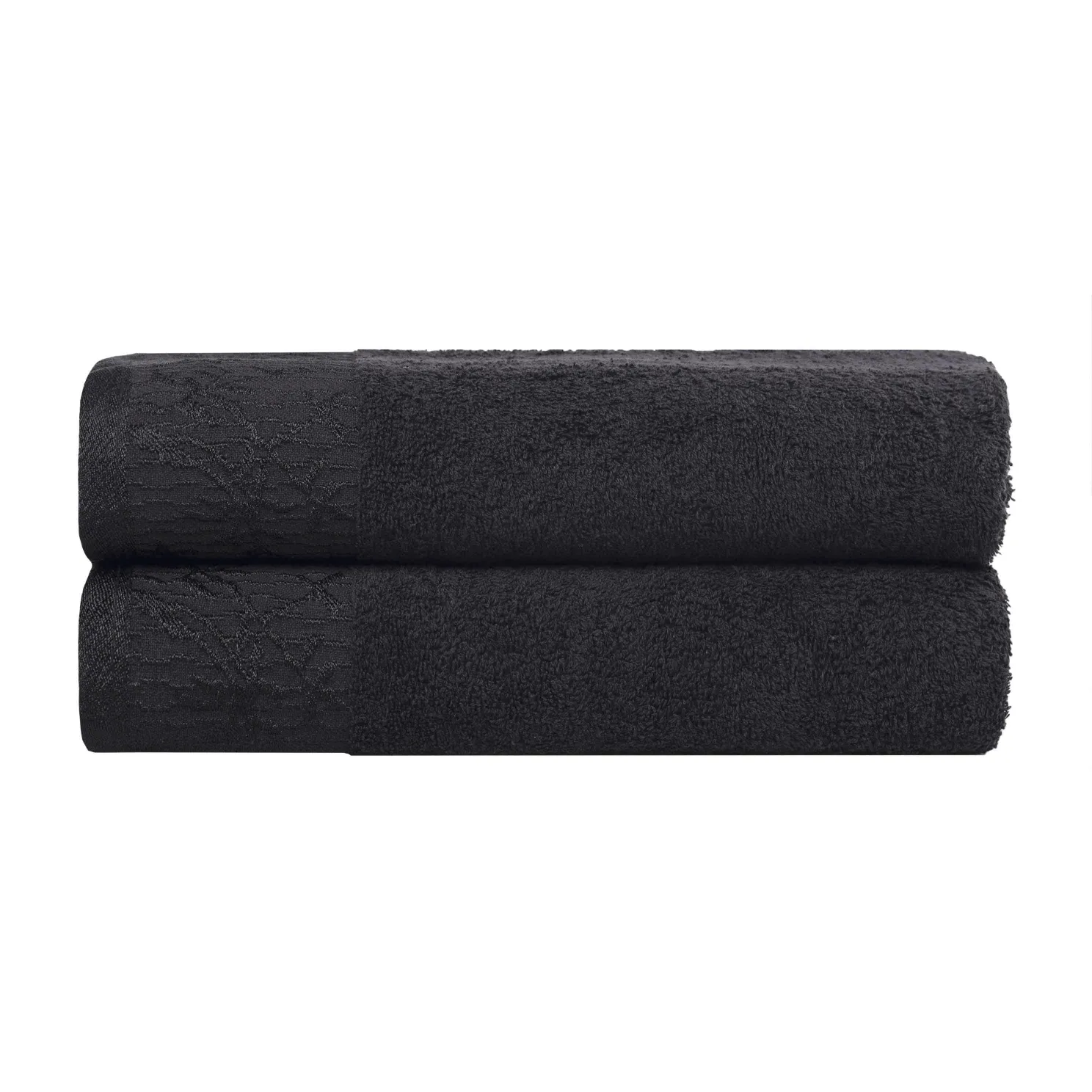 Floral Border Cotton Bath Towel Set Of 2 Black
