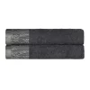 Floral Border Cotton Bath Towel Set Of 2 Grey