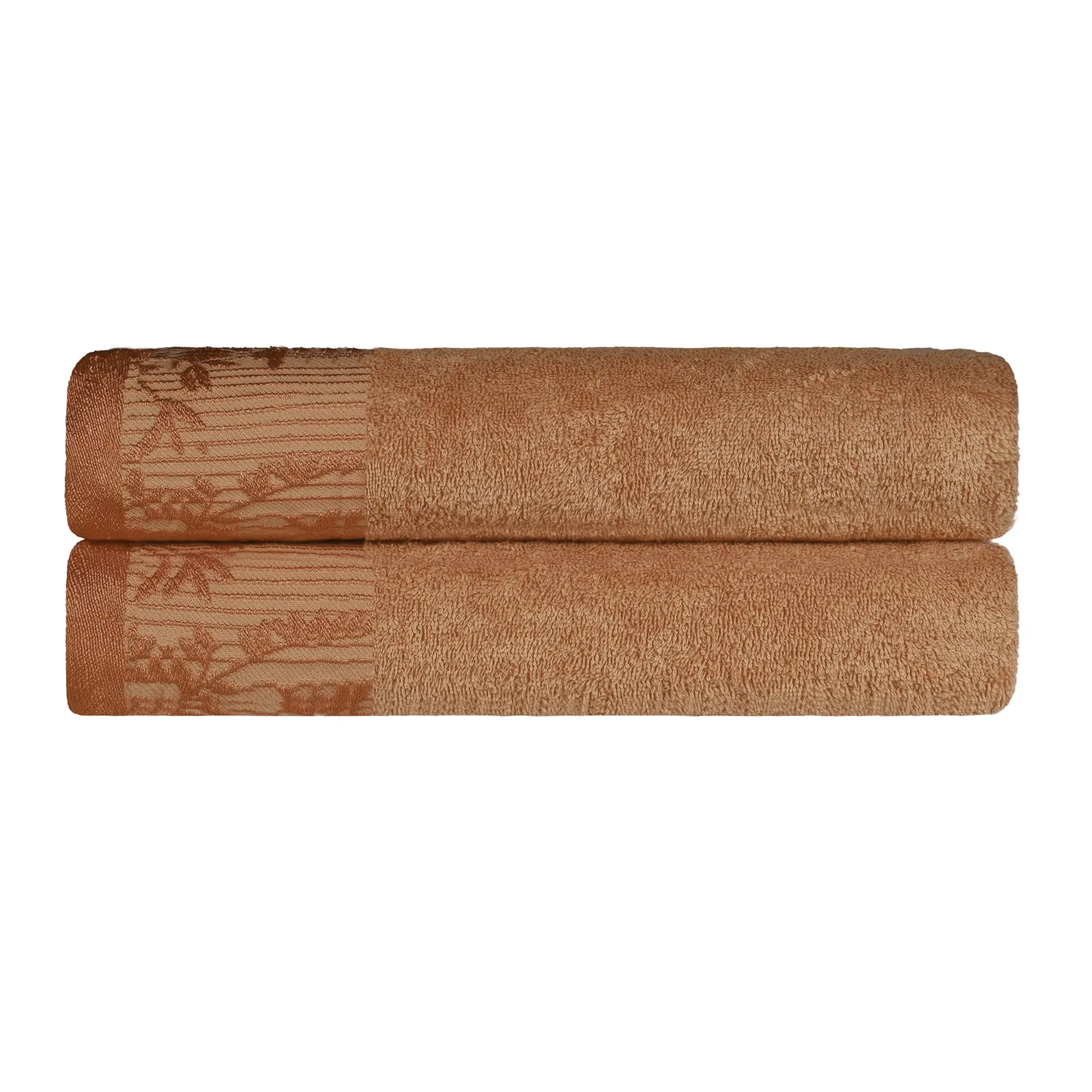 Floral Border Cotton Bath Towel Set Of 2 Mandarin Orange