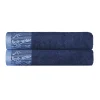 Floral Border Cotton Bath Towel Set Of 2 Navy Blue