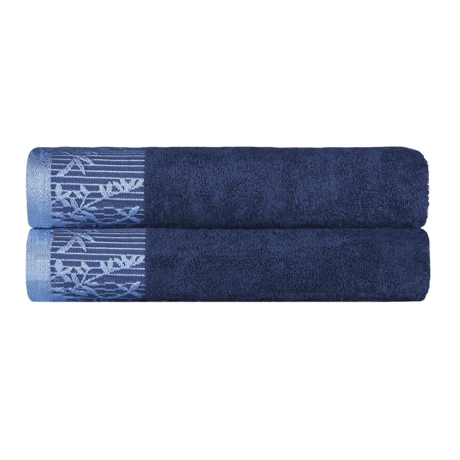 Floral Border Cotton Bath Towel Set Of 2 Navy Blue