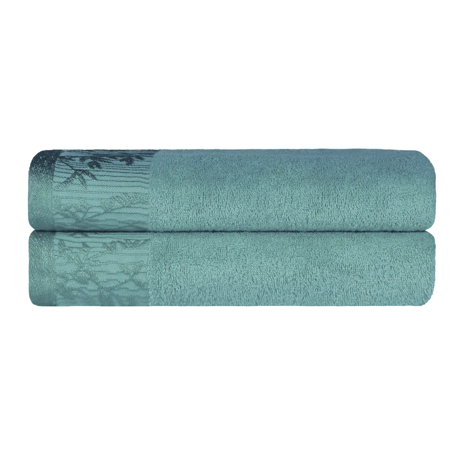 Floral Border Cotton Bath Towel Set Of 2 Turquoise