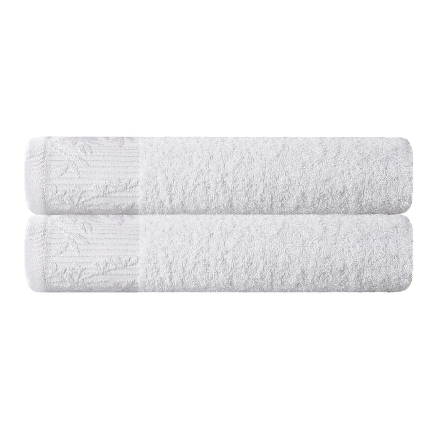 Floral Border Cotton Bath Towel Set Of 2 White