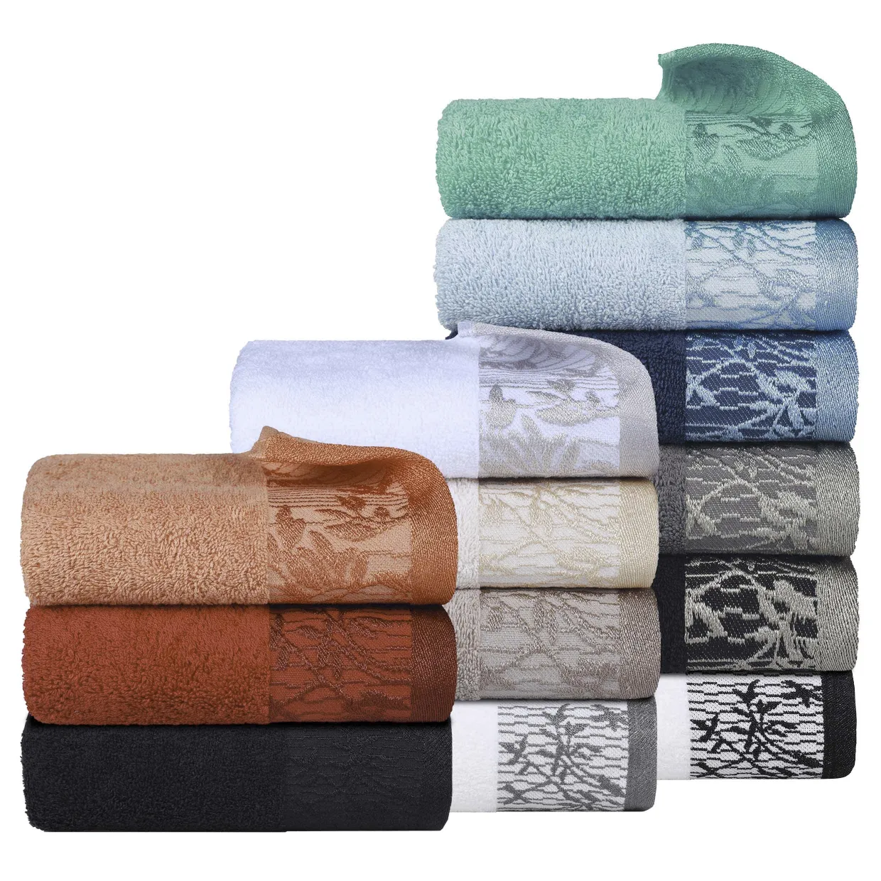 Floral Border Cotton Bath Towel Set Of 2